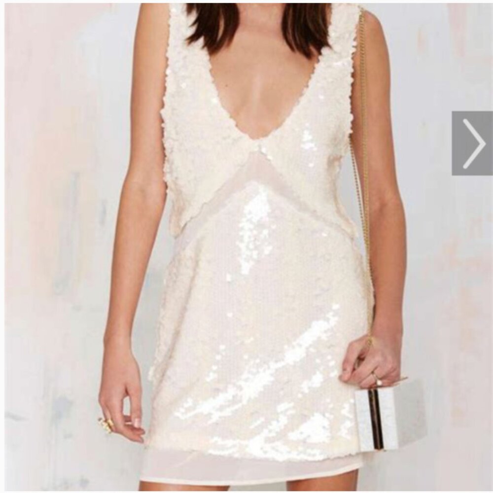 Nasty Gal Love Hangover Champagne Sequin Mini Dress Party Women's Medium - Picture 4 of 16